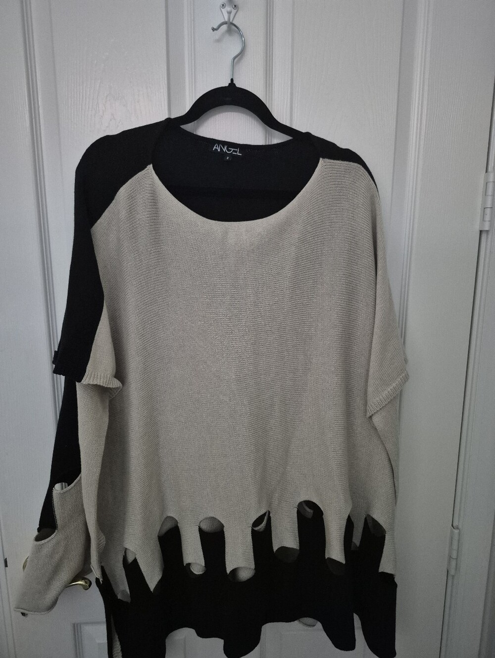 Angel Black and Cream Cutout-Hem Oversized Cape